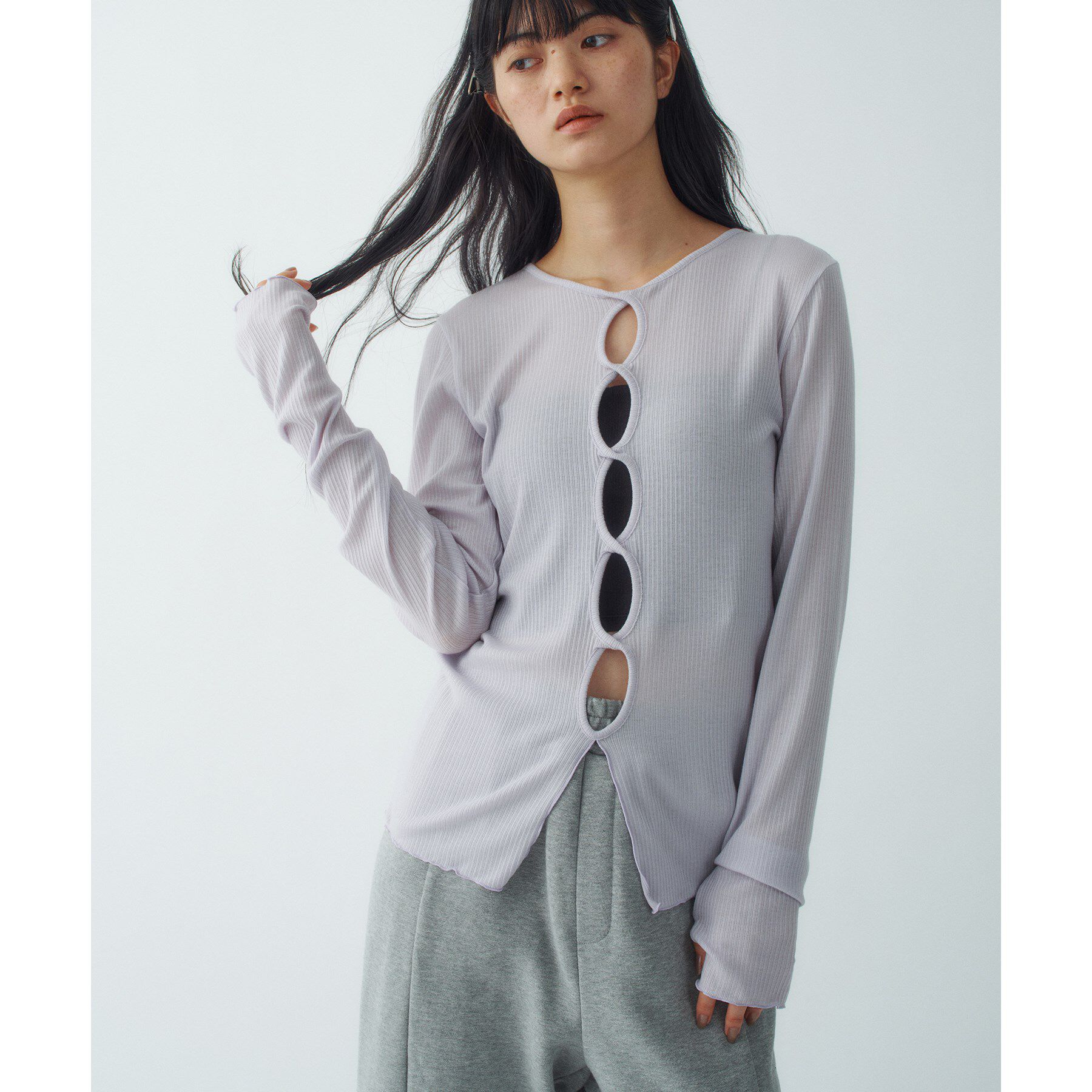 CODE A「twist sheer rib LS」|Tシャツ・カットソー|パープル(091)