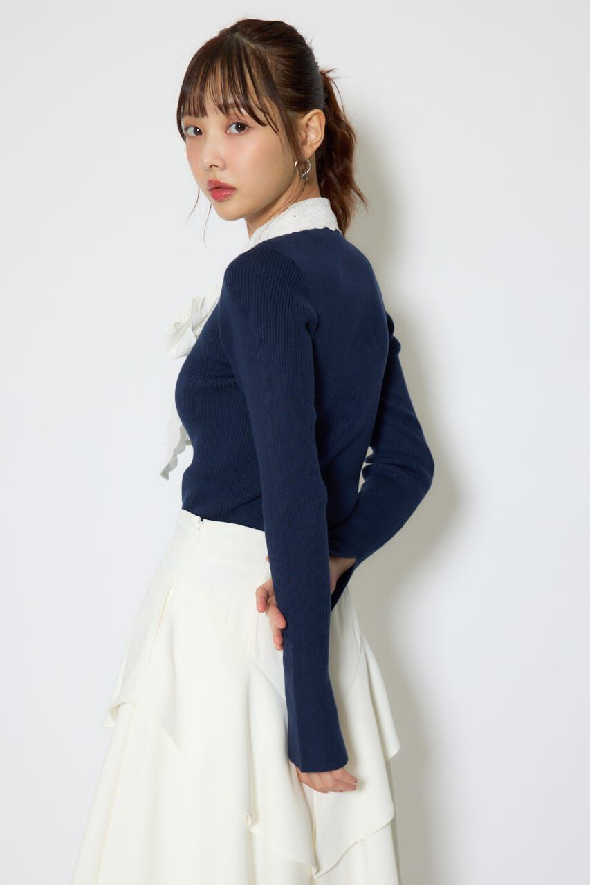 rienda「コットンレースリボンニットトップス」|ニット・セーター|