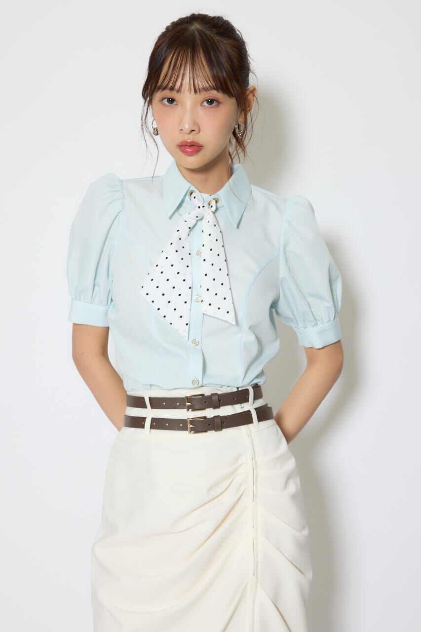 rienda「スカーフ付きハーフスリーブブラウス」|シャツ・ブラウス|BLU