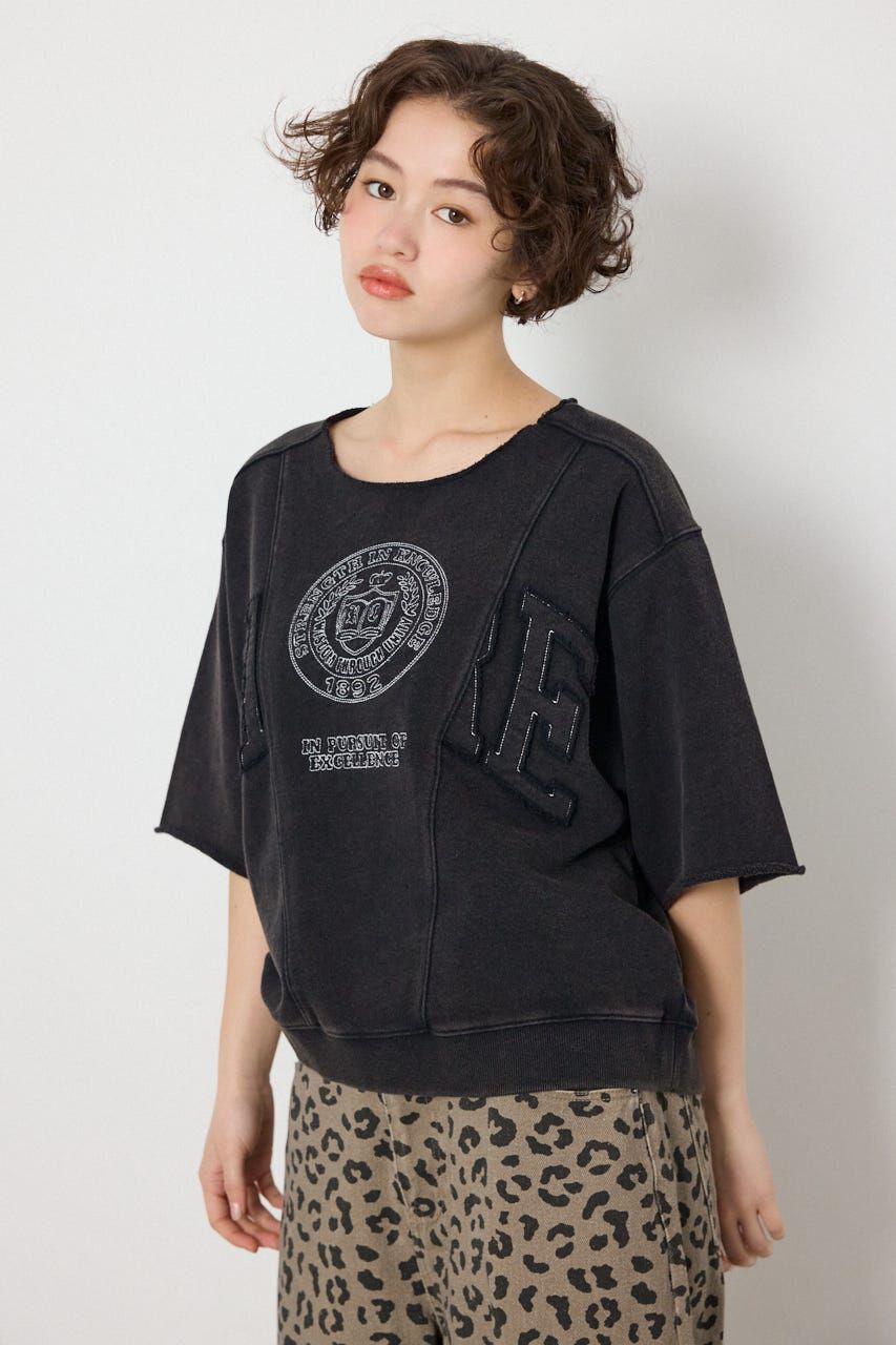 RODEO CROWNS「＜WEB先行アイテム＞切替カレッジ半袖スウェット」|Tシャツ・カットソー|BLK