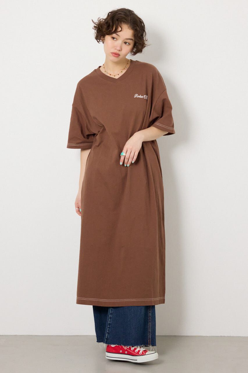 RODEO CROWNS「＜WEB先行アイテム＞ハーフスリーブステッチワンピース」|ワンピース|