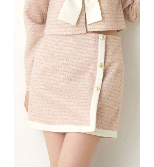 CALNAMUR「カットラメツイードラップ調スカート」|スカート|ピンク