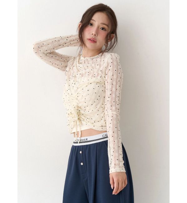 CALNAMUR「ドットフラワージャカードトップス」|Tシャツ・カットソー|