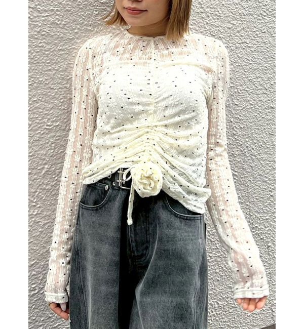 CALNAMUR「ドットフラワージャカードトップス」|Tシャツ・カットソー|