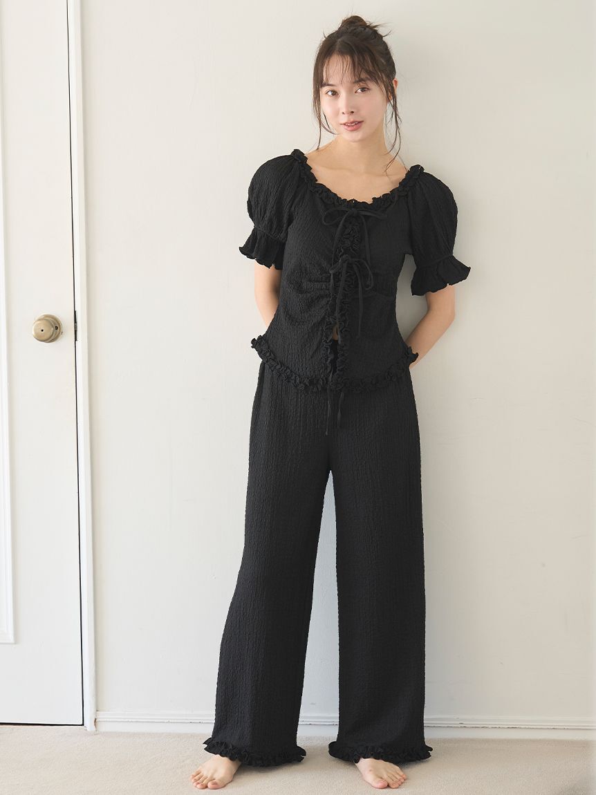 SNIDEL HOME「カットフリルセットアップ」|ルームウェア|BLK