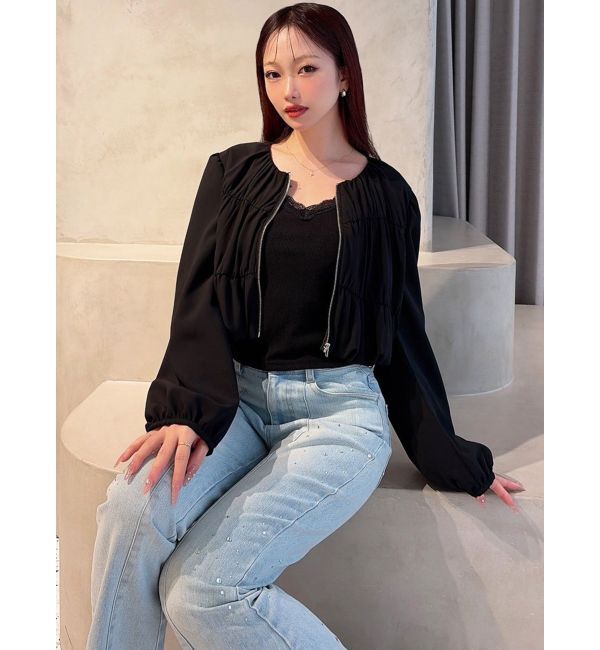 RESEXXY「ギャザークロップドブルゾン」|ブルゾン・スタジャン|