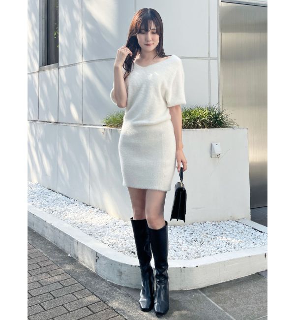 MERCURYDUO「2WAYミニシャギーハーフスリーブネックレス付ミニニットワンピース」|ワンピース|