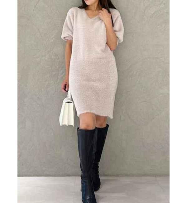 MERCURYDUO「2WAYミニシャギーハーフスリーブネックレス付ミニニットワンピース」|ワンピース|ベビーピンク