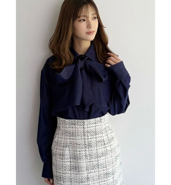 MERCURYDUO「配色ステッチビッグリボンセットシャツ」|シャツ・ブラウス|