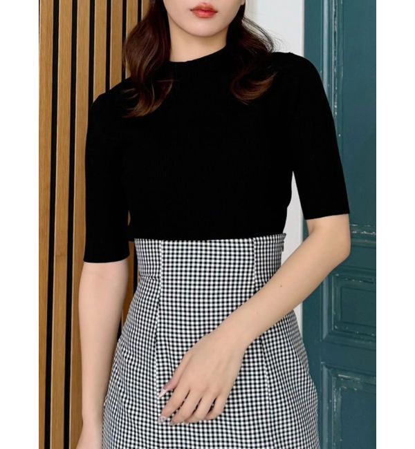 MERCURYDUO「ハーフスリーブリブニット」|ニット・セーター|ブラック