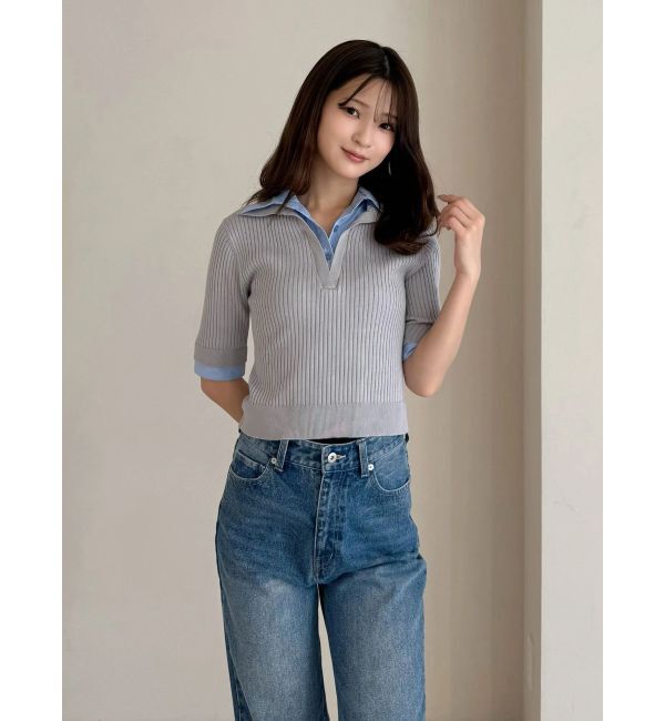MERCURYDUO「シャツレイヤードライクハーフスリーブニット」|ニット・セーター|