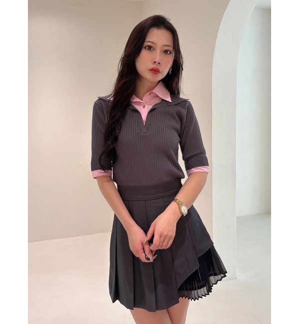 MERCURYDUO「シャツレイヤードライクハーフスリーブニット」|ニット・セーター|