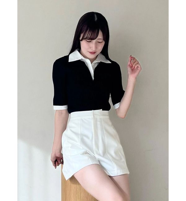 MERCURYDUO「シャツレイヤードライクハーフスリーブニット」|ニット・セーター|