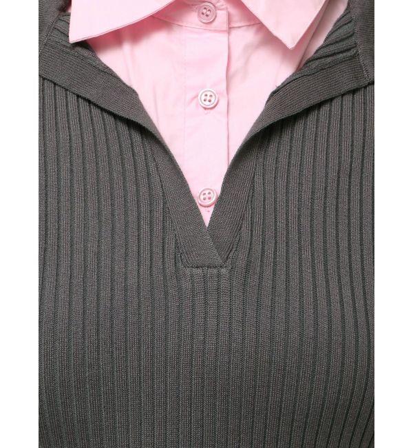 MERCURYDUO「シャツレイヤードライクハーフスリーブニット」|ニット・セーター|