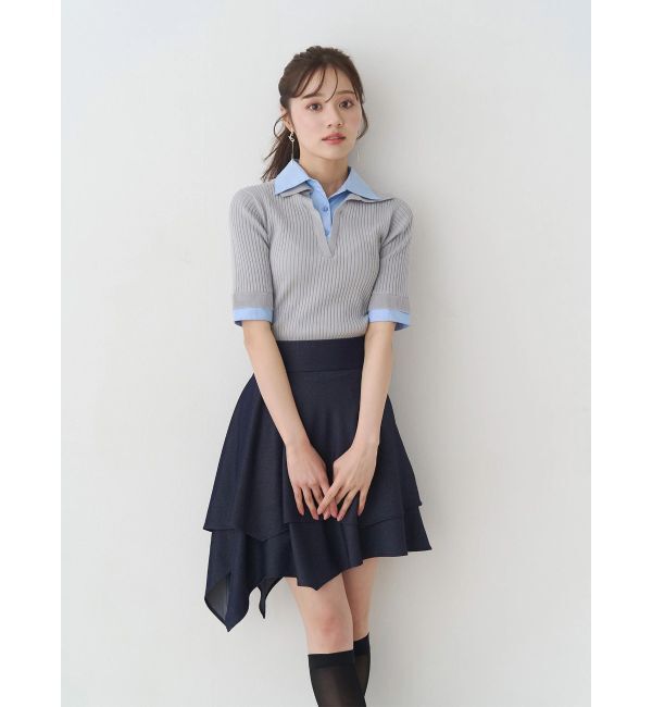 MERCURYDUO「シャツレイヤードライクハーフスリーブニット」|ニット・セーター|