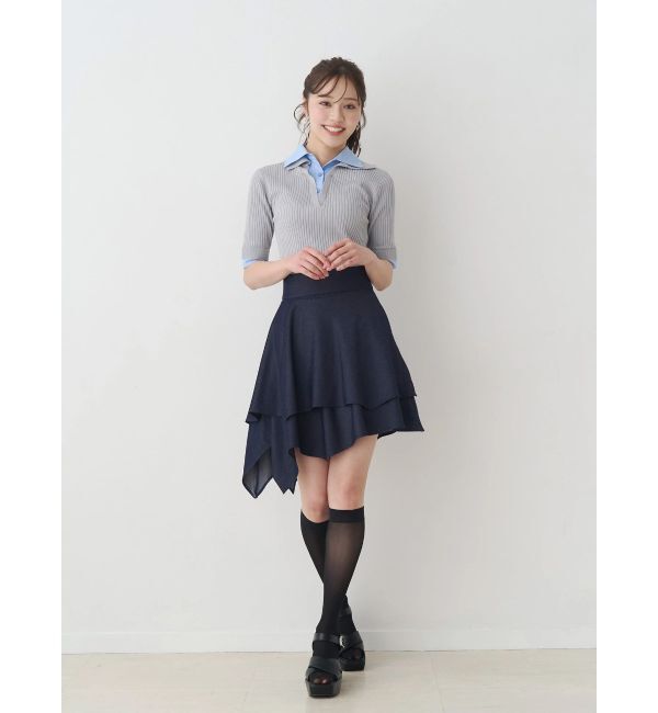 MERCURYDUO「シャツレイヤードライクハーフスリーブニット」|ニット・セーター|