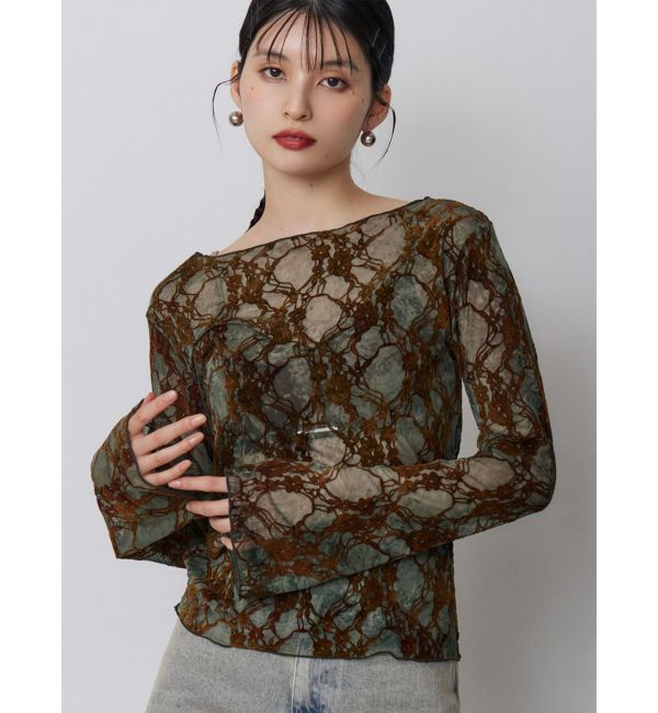 MURUA「フロッキーフラワーシアートップス」|Tシャツ・カットソー|ブルー