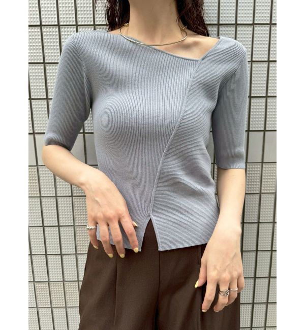 LAGUNAMOON「アシンメトリーリブスリットニットプルオーバー」|ニット・セーター|