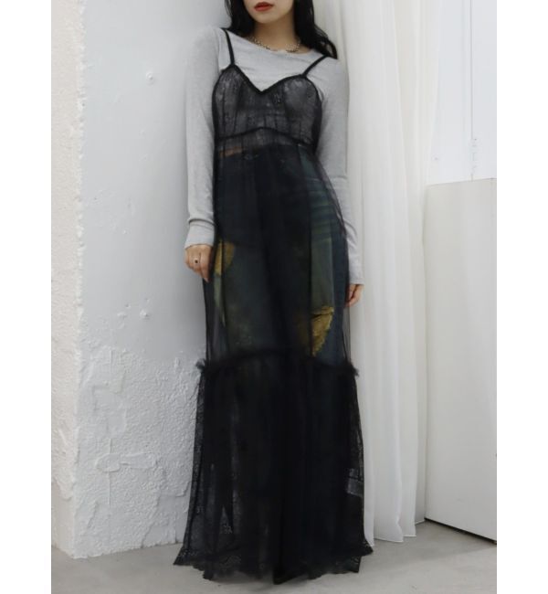 EVRIS「レースコンビロングキャミワンピース」|ワンピース|ブラック