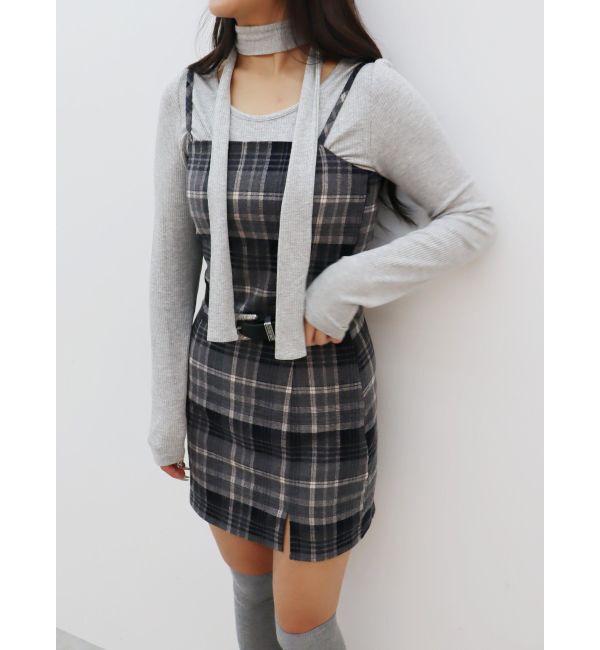 EVRIS「チェックミニワンピース」|ワンピース|ブラック