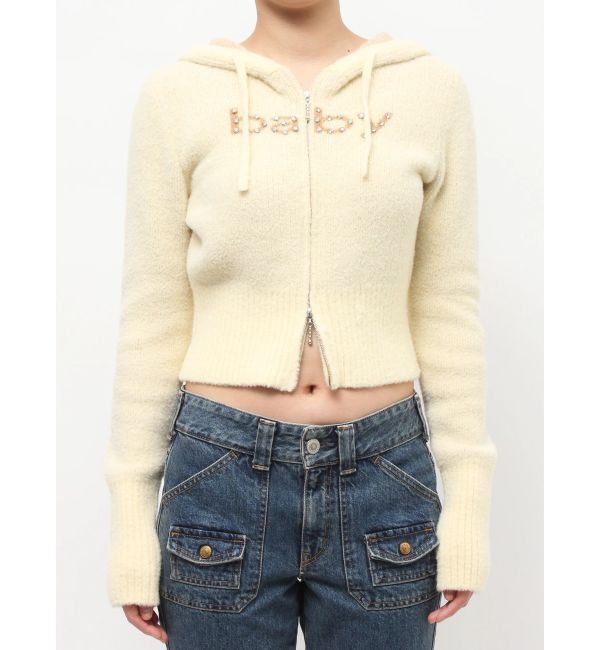 jouetie「ビジューロゴジップコンパクトフーディ」|ニット・セーター|