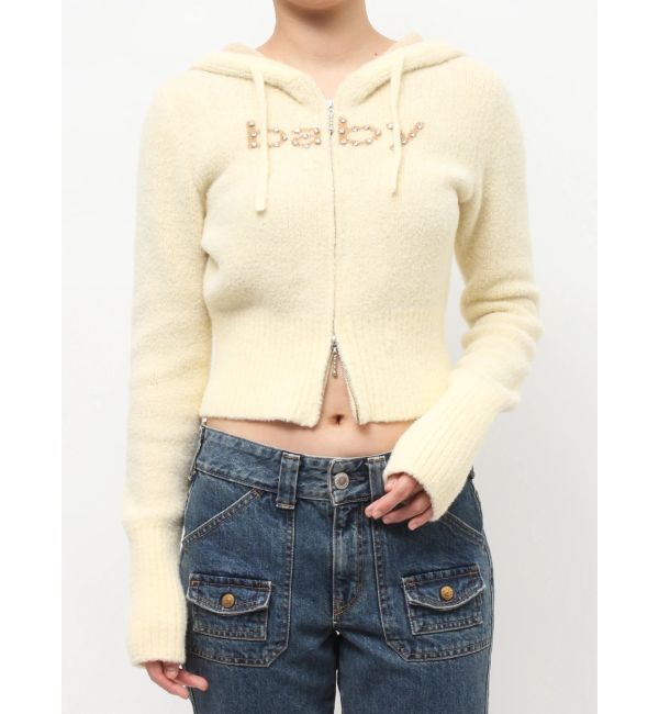 jouetie「ビジューロゴジップコンパクトフーディ」|ニット・セーター|
