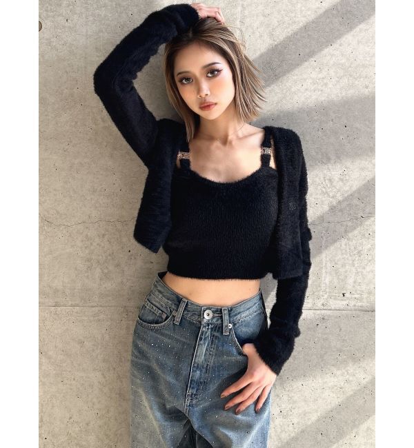 GYDA「Symmetry GYDA embroideryシャギーニットカーディガン【SETUP着用可】」|カーディガン|