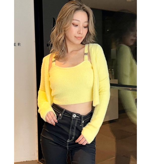 GYDA「Symmetry GYDA embroideryシャギーニットカーディガン【SETUP着用可】」|カーディガン|