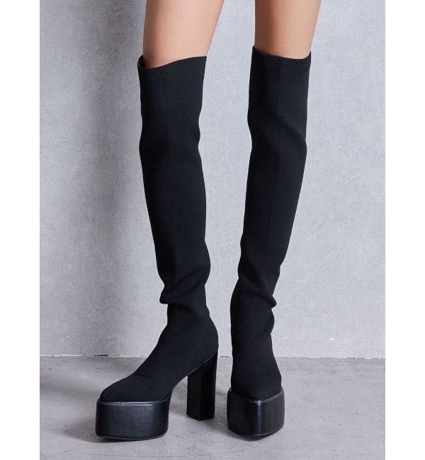 GYDA「チャンキーソール KNEEニットブーツ」|ロングブーツ|
