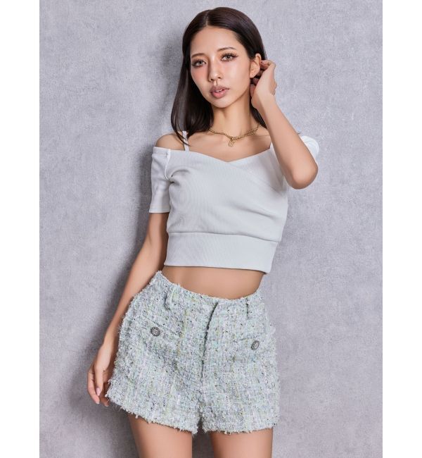 GYDA「ハーフスリーブカシュクールオフショルショートトップス」|Tシャツ・カットソー|