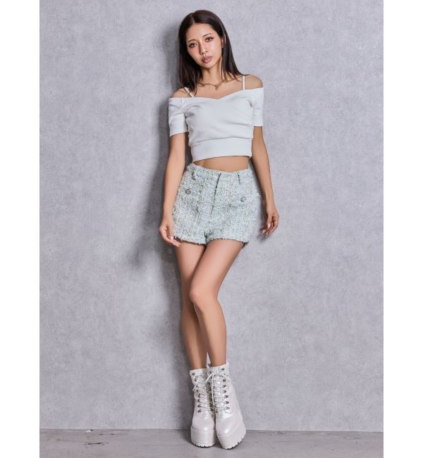 GYDA「ハーフスリーブカシュクールオフショルショートトップス」|Tシャツ・カットソー|