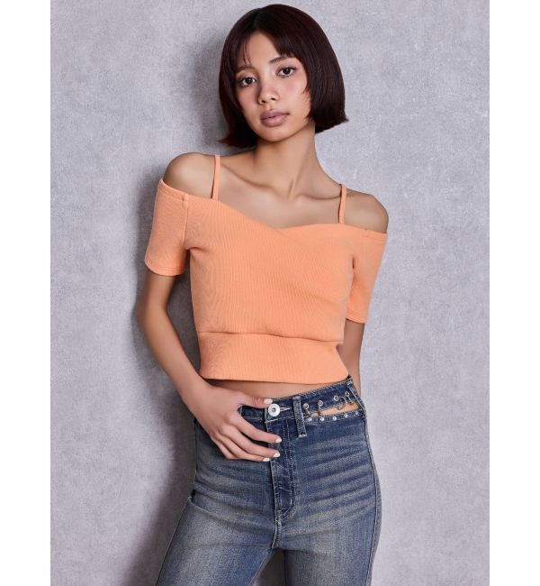 GYDA「ハーフスリーブカシュクールオフショルショートトップス」|Tシャツ・カットソー|