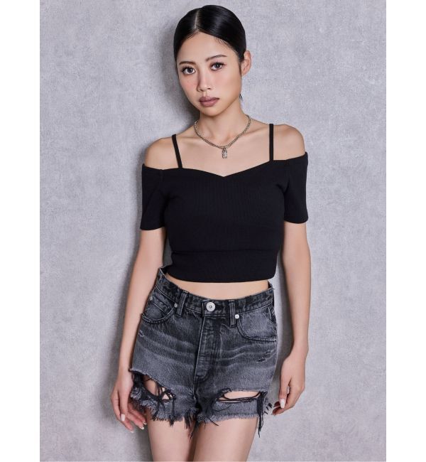 GYDA「ハーフスリーブカシュクールオフショルショートトップス」|Tシャツ・カットソー|