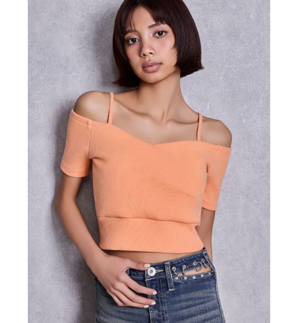 GYDA「ハーフスリーブカシュクールオフショルショートトップス」|Tシャツ・カットソー|オレンジ