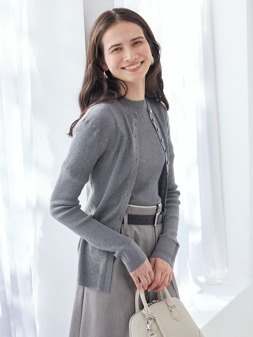 Mila Owen「ＵＶケア半袖シアーリブニット」|ニット・セーター|