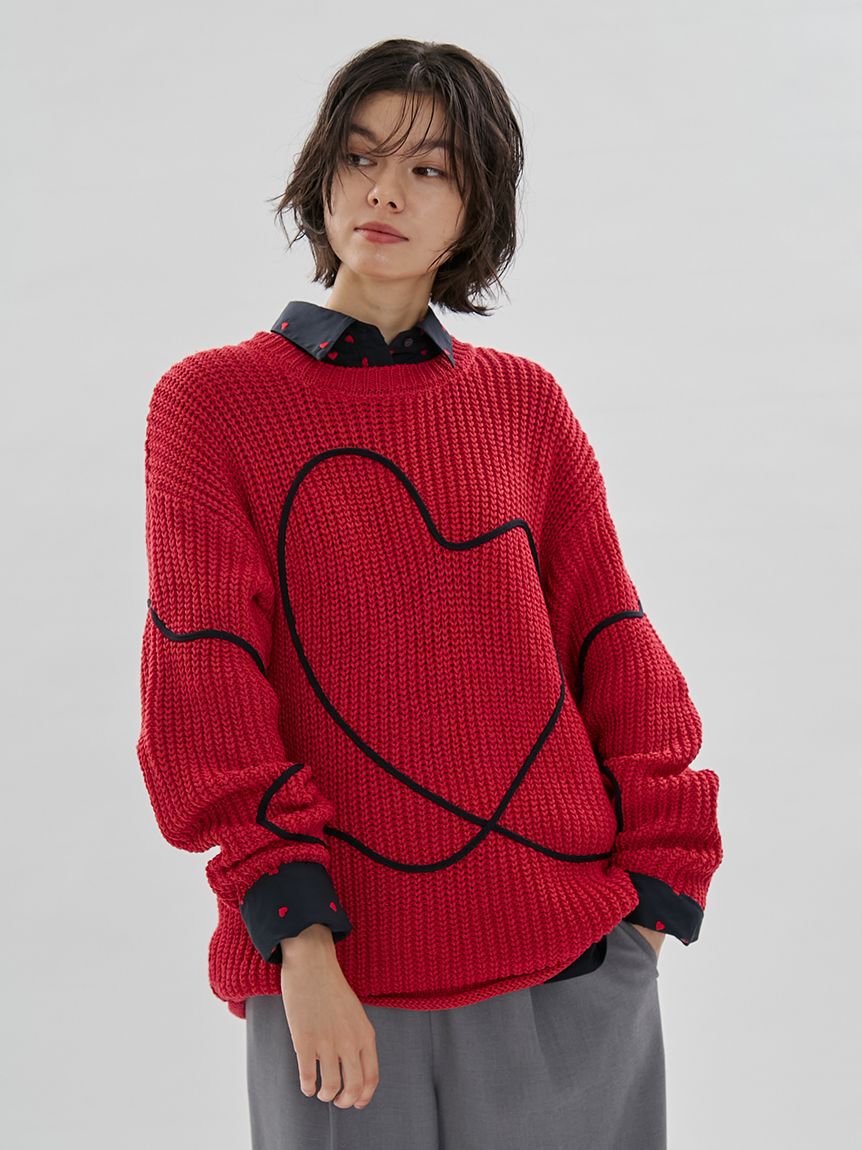 emmi atelier「【HEART】 【ONLINE限定カラーあり】ハートエンブロイダリーニット」|ニット・セーター|