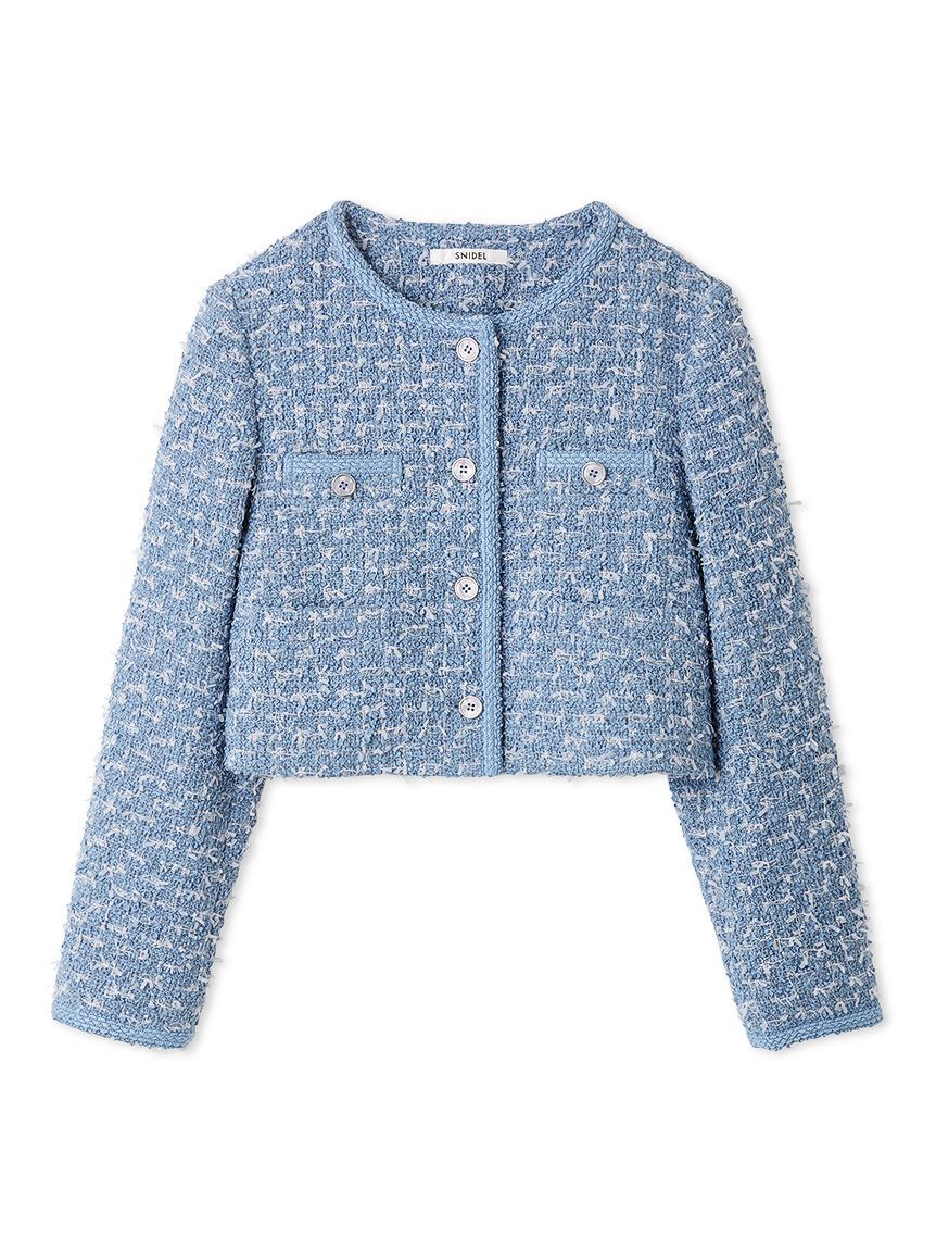 SNIDEL「ツイードジャケット」|ノーカラージャケット|BLU