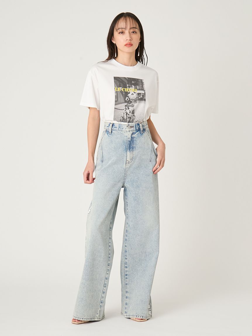 FRAY I.D「サイドラインワイドデニムパンツ」|デニム|