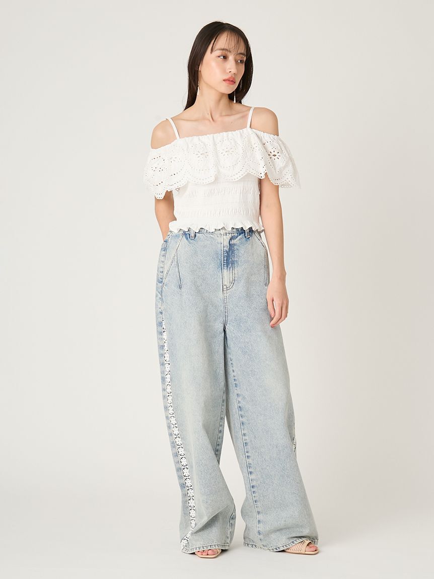 FRAY I.D「サイドラインワイドデニムパンツ」|デニム|