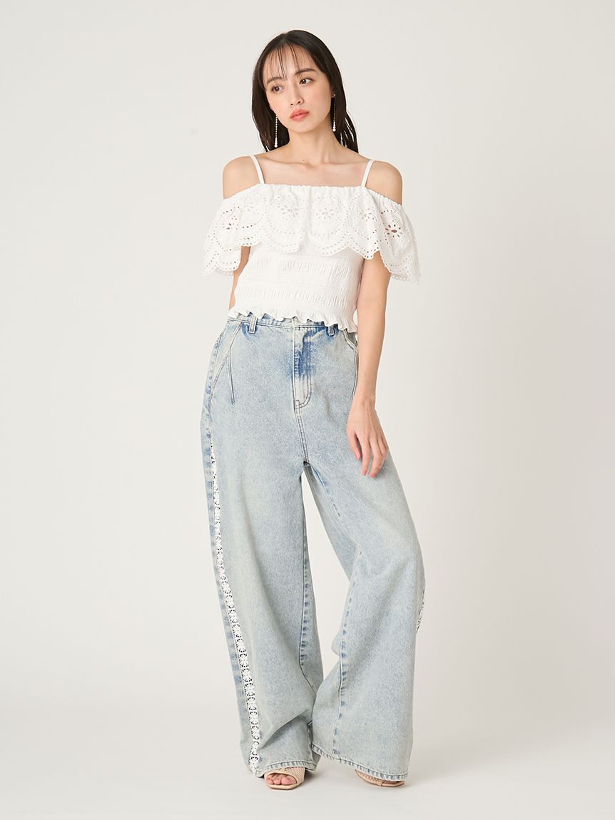 FRAY I.D「サイドラインワイドデニムパンツ」|デニム|