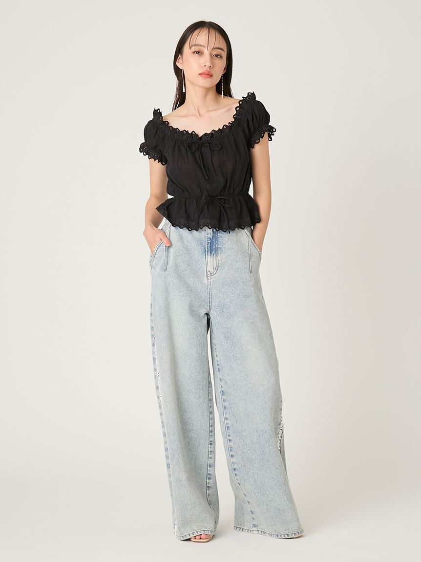 FRAY I.D「サイドラインワイドデニムパンツ」|デニム|