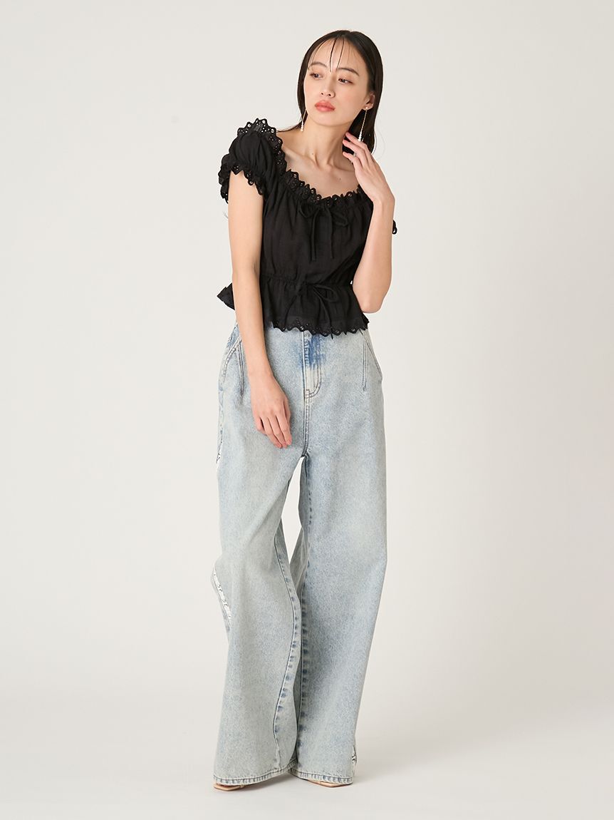 FRAY I.D「サイドラインワイドデニムパンツ」|デニム|