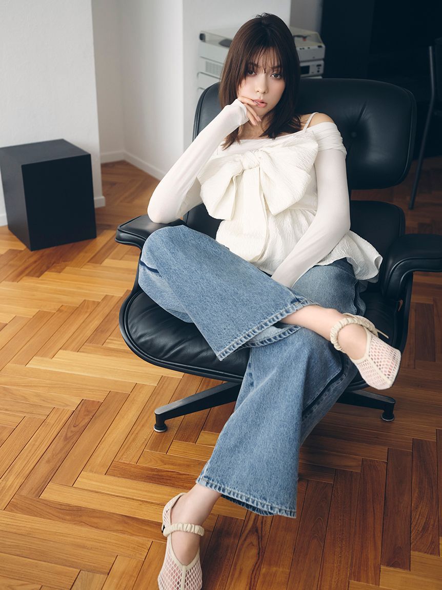 FRAY I.D「サイドラインワイドデニムパンツ」|デニム|BLU