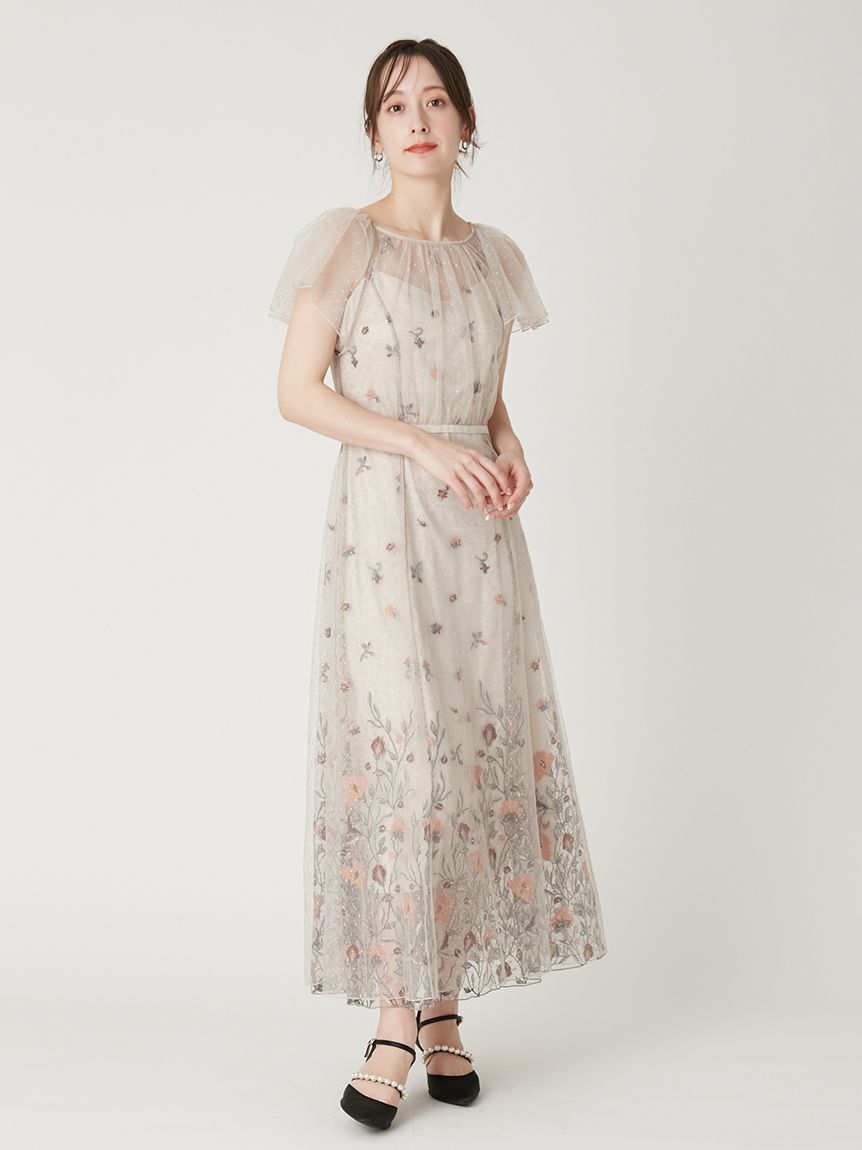 FRAY I.D「フラワーエンブロイダリーチュールレイヤードドレス」|ドレス|