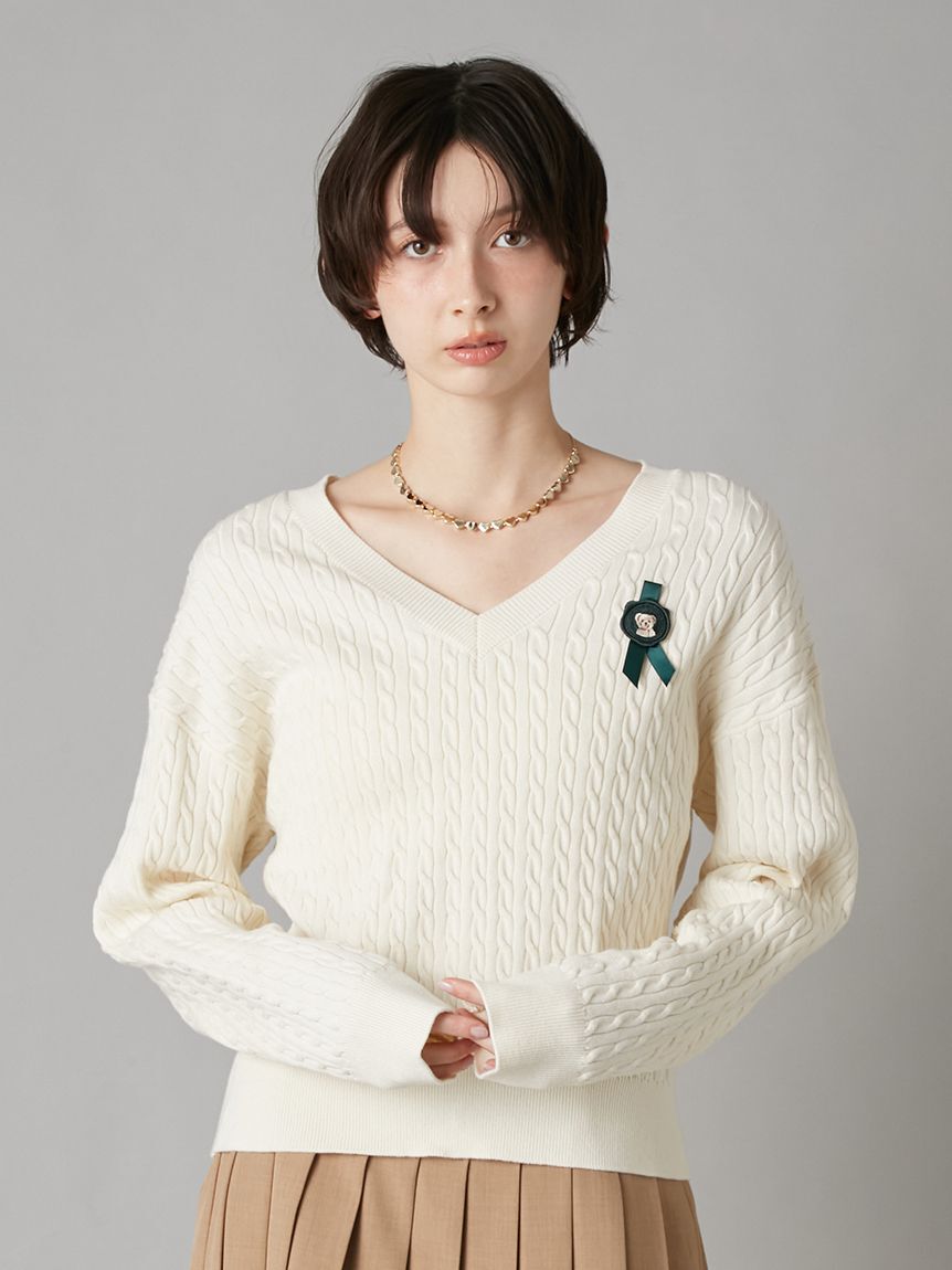 LILY BROWN「Lily Bearスタンプモチーフケーブルニット」|ニット・セーター|