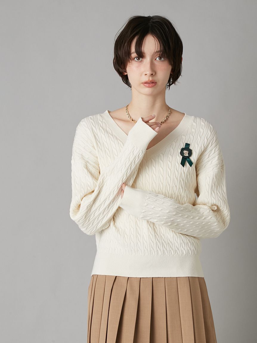 LILY BROWN「Lily Bearスタンプモチーフケーブルニット」|ニット・セーター|