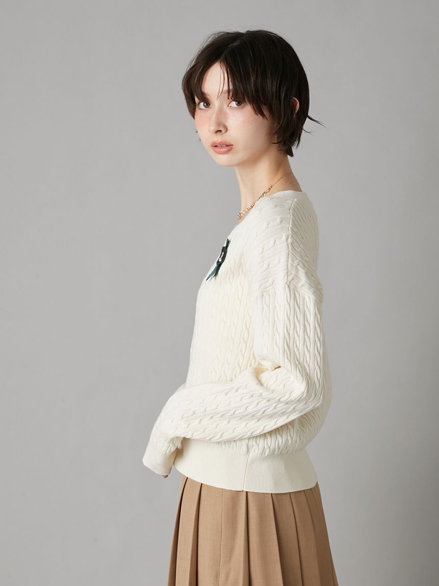 LILY BROWN「Lily Bearスタンプモチーフケーブルニット」|ニット・セーター|