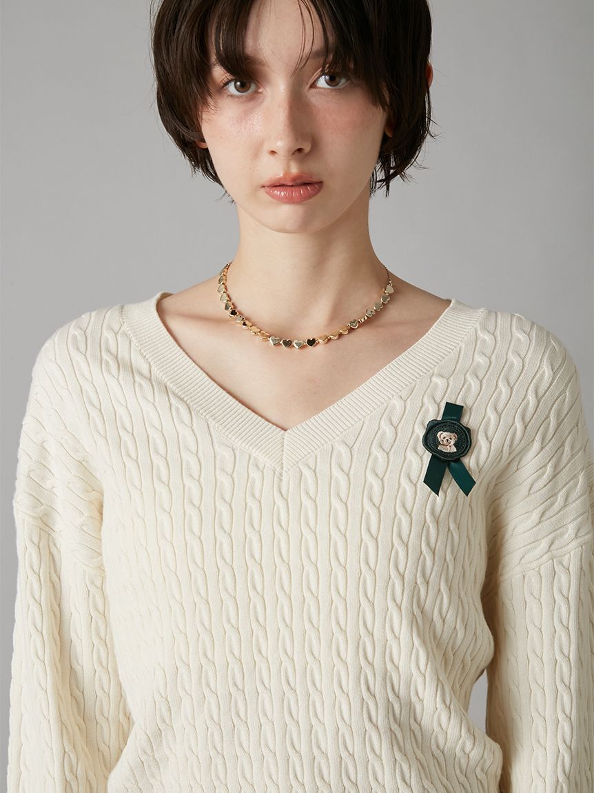 LILY BROWN「Lily Bearスタンプモチーフケーブルニット」|ニット・セーター|
