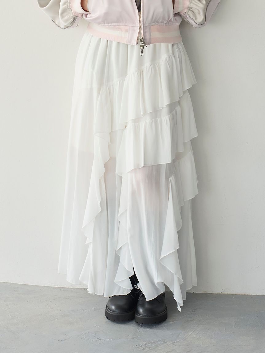LILY BROWN「【WEB限定00サイズ】ラッフルフリルティアードスカート」|スカート|WHT