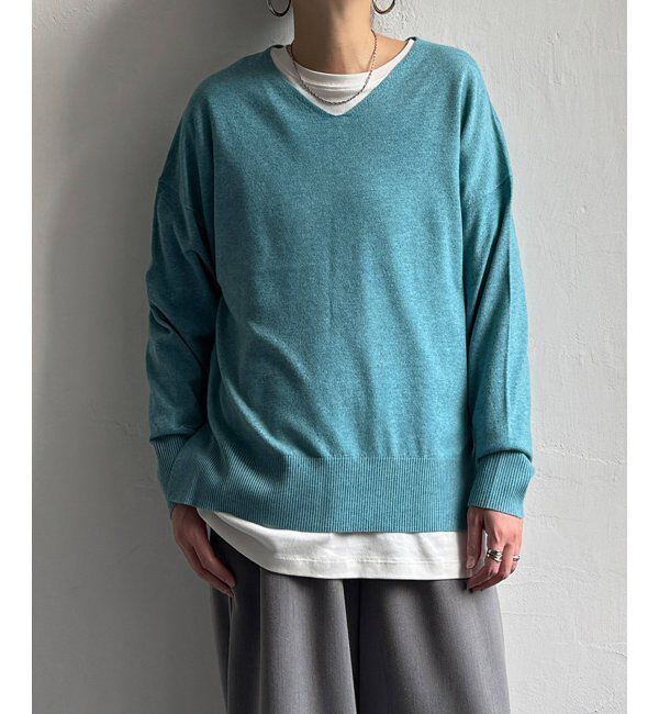 Lbc with Life「ソフトハイゲージＶネックＰＯ」|カーディガン|ターコイズブルー